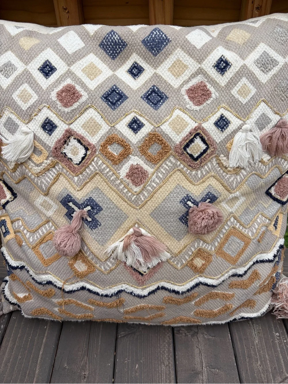Pier 1 Multicolor Woven Nude Pink Throw Pillow with Tassels 16